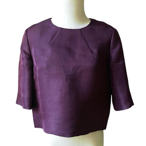 Nellie Partow Women’s Sz Small Silk Taffeta Boxy Top Mulberry Purple Minimalist - Picture 1 of 9